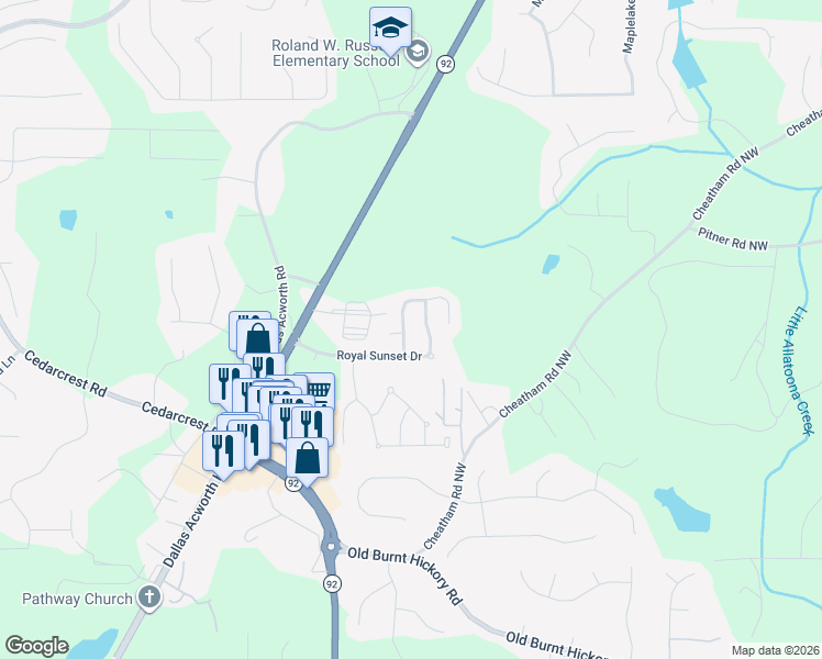 map of restaurants, bars, coffee shops, grocery stores, and more near 60 Mary Wallace Way in Dallas