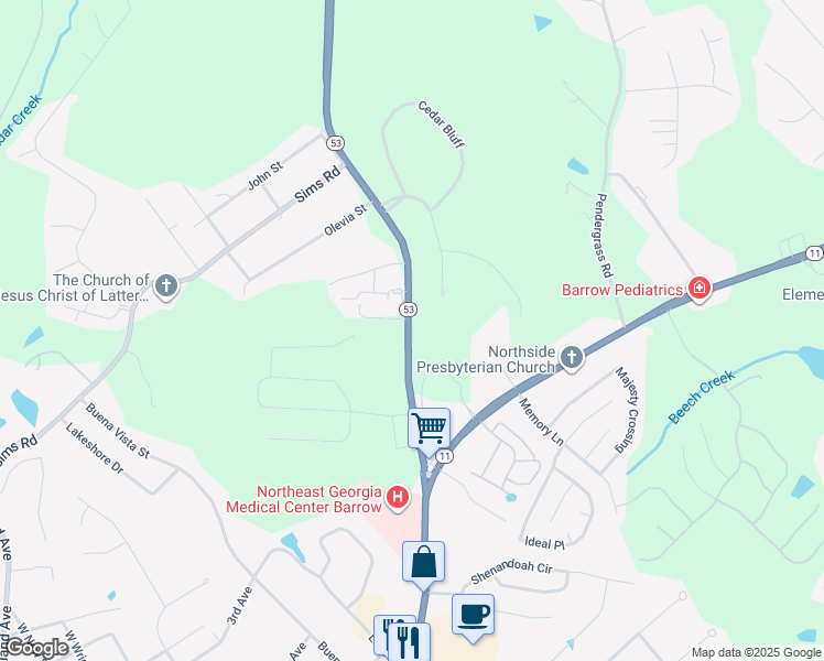 map of restaurants, bars, coffee shops, grocery stores, and more near 473 Gainesville Highway in Winder