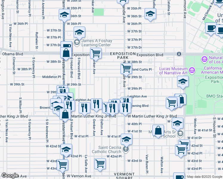 map of restaurants, bars, coffee shops, grocery stores, and more near 3932 Halldale Avenue in Los Angeles