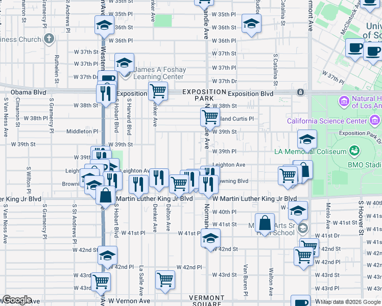 map of restaurants, bars, coffee shops, grocery stores, and more near 3932 Halldale Avenue in Los Angeles