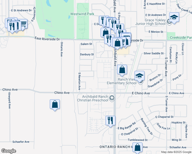 map of restaurants, bars, coffee shops, grocery stores, and more near 3274 Silo Paseo in Ontario