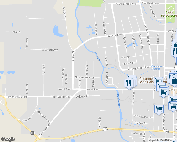 map of restaurants, bars, coffee shops, grocery stores, and more near 310 4th Street in Cedartown
