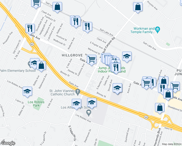 map of restaurants, bars, coffee shops, grocery stores, and more near 1139 Turnbull Canyon Road in La Puente