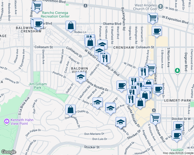 map of restaurants, bars, coffee shops, grocery stores, and more near 3982 Hillcrest Drive in Los Angeles