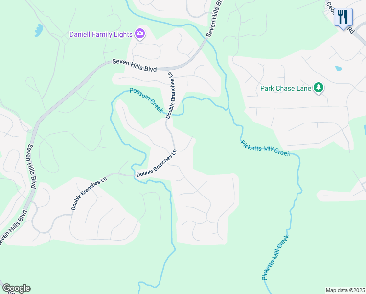 map of restaurants, bars, coffee shops, grocery stores, and more near 65 Gray Dove Way in Dallas