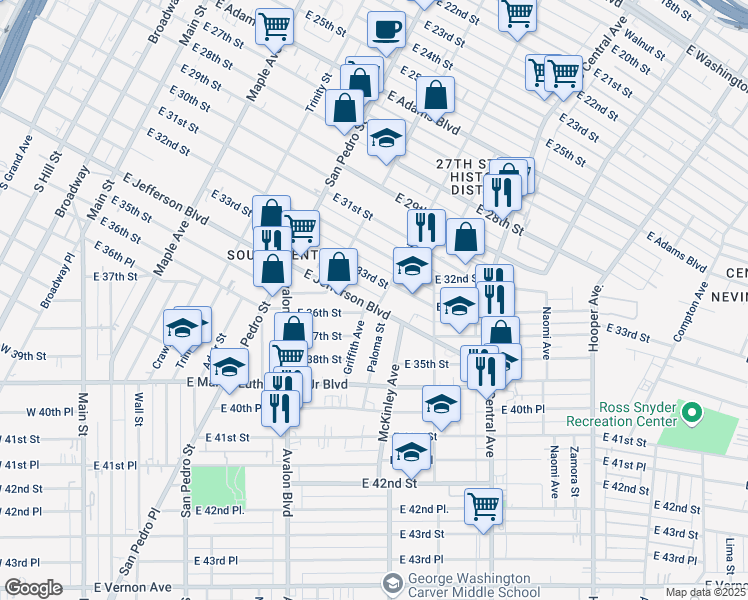 map of restaurants, bars, coffee shops, grocery stores, and more near 3315 Griffith Avenue in Los Angeles