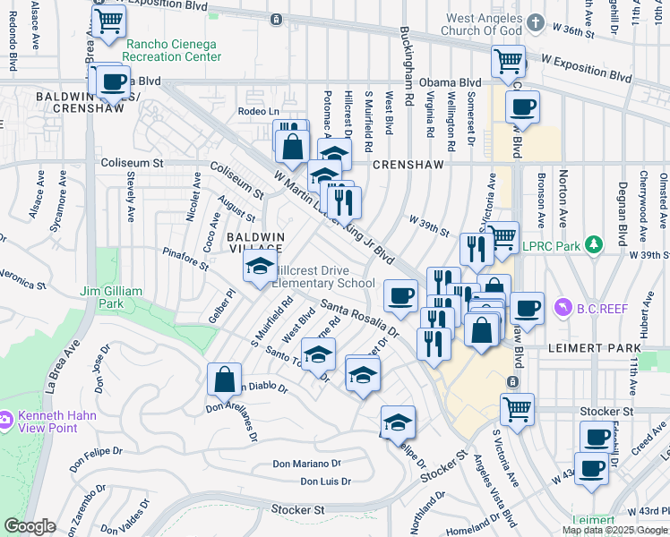 map of restaurants, bars, coffee shops, grocery stores, and more near 4115 Palmwood Drive in Los Angeles