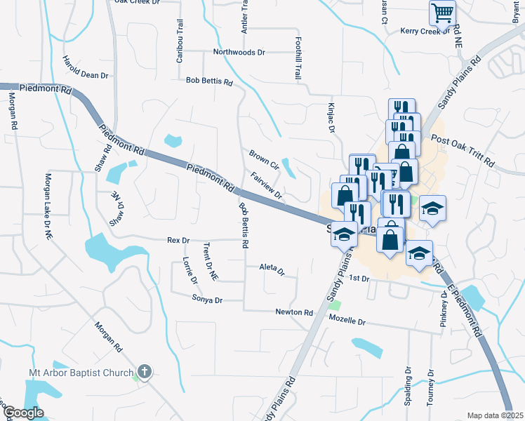 map of restaurants, bars, coffee shops, grocery stores, and more near 1690 Piedmont Rd in Marietta