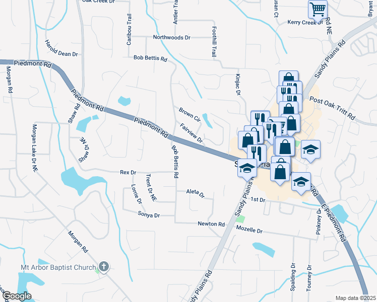 map of restaurants, bars, coffee shops, grocery stores, and more near 1690 Piedmont Road in Marietta