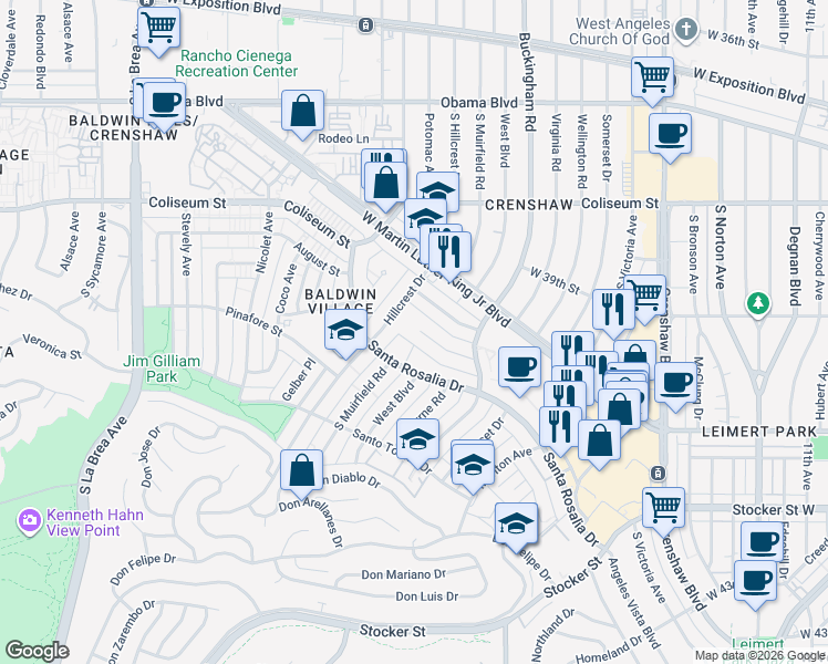 map of restaurants, bars, coffee shops, grocery stores, and more near 3982 Hillcrest Drive in Los Angeles