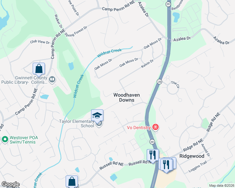 map of restaurants, bars, coffee shops, grocery stores, and more near 891 Thousand Oaks Drive in Lawrenceville