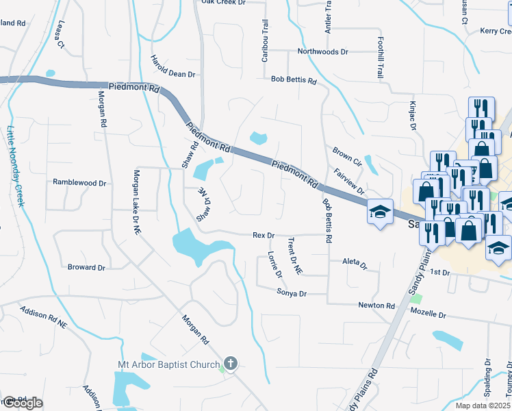 map of restaurants, bars, coffee shops, grocery stores, and more near 2816 Pine Meadow Drive in Marietta