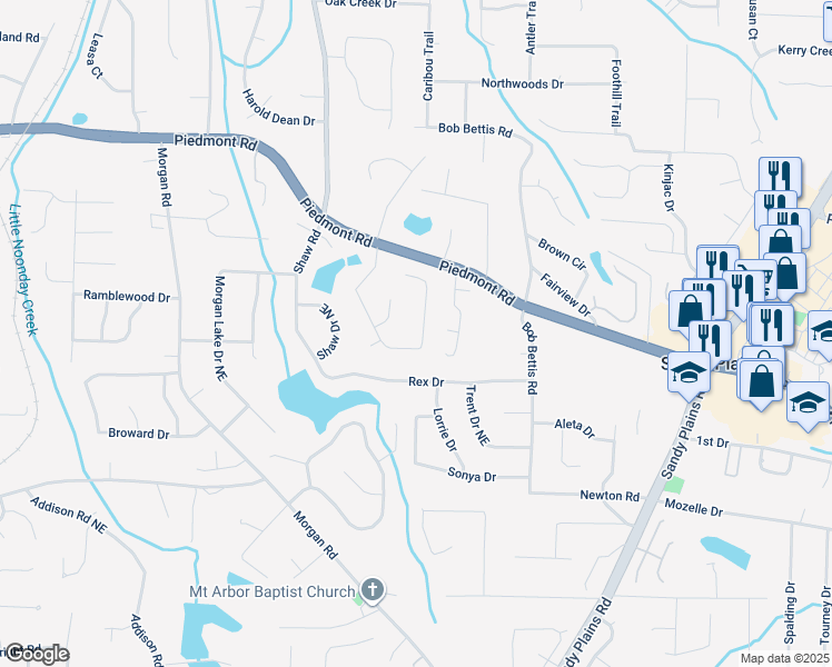map of restaurants, bars, coffee shops, grocery stores, and more near 2816 Pine Meadow Drive in Marietta