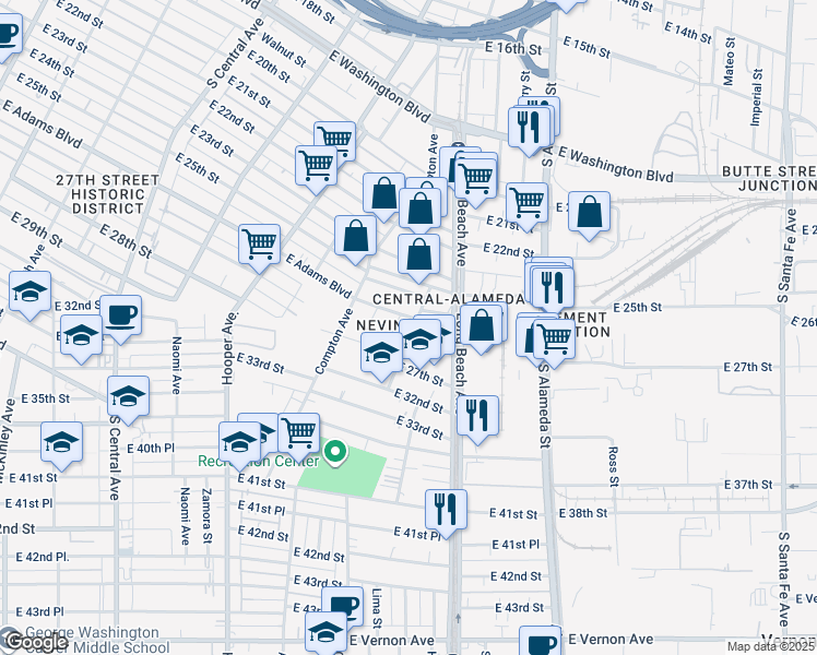 map of restaurants, bars, coffee shops, grocery stores, and more near 2615 Nevin Avenue in Los Angeles