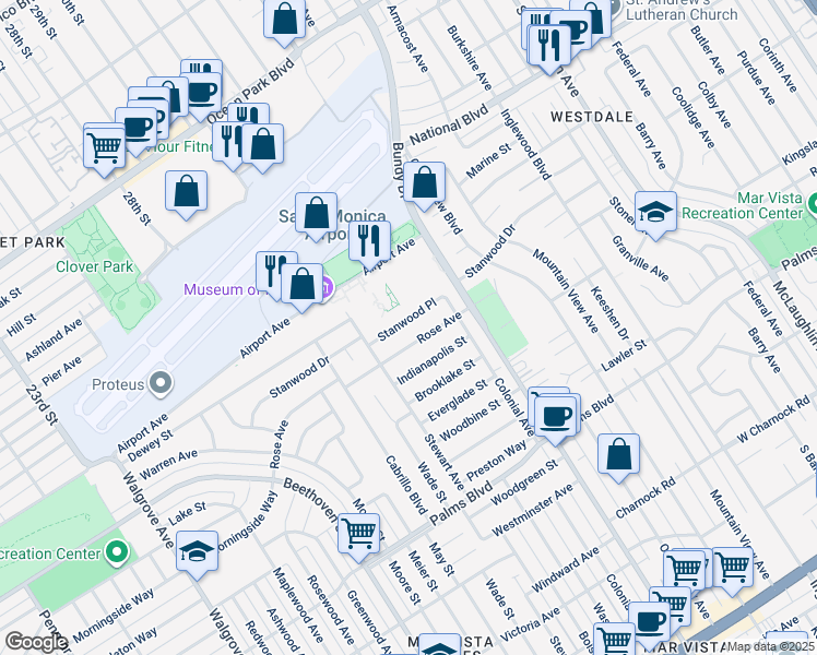 map of restaurants, bars, coffee shops, grocery stores, and more near 12516 Stanwood Place in Los Angeles