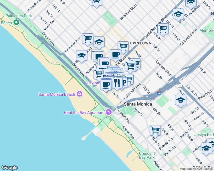 map of restaurants, bars, coffee shops, grocery stores, and more near 1431 2nd Street in Santa Monica