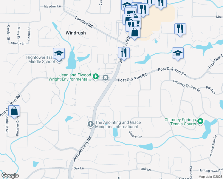 map of restaurants, bars, coffee shops, grocery stores, and more near 2583 Walden Estates Drive in Marietta