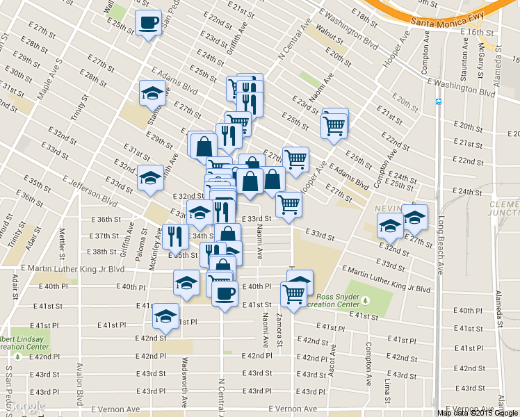 map of restaurants, bars, coffee shops, grocery stores, and more near 3210 Naomi Avenue in Los Angeles