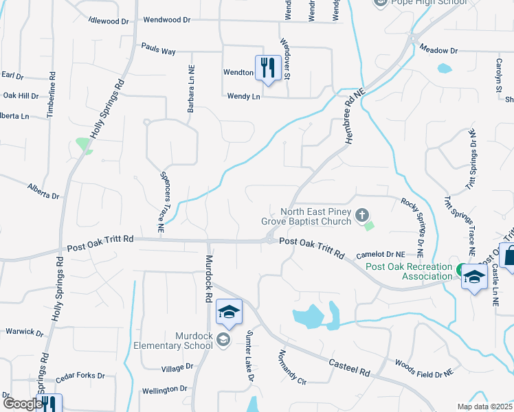map of restaurants, bars, coffee shops, grocery stores, and more near 3070 Branford Court in Marietta