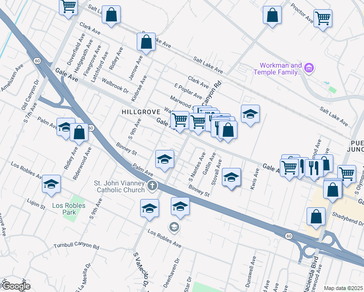 map of restaurants, bars, coffee shops, grocery stores, and more near 1131 Turnbull Canyon Road in Hacienda Heights