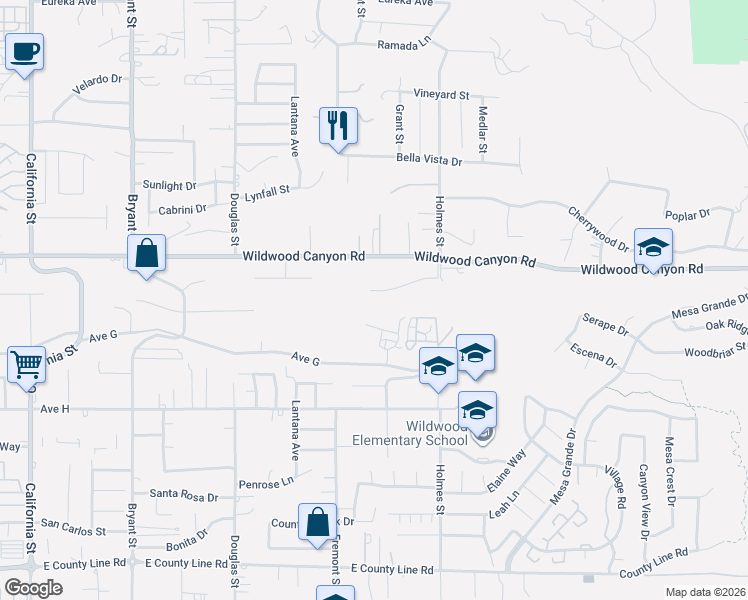 map of restaurants, bars, coffee shops, grocery stores, and more near in Yucaipa
