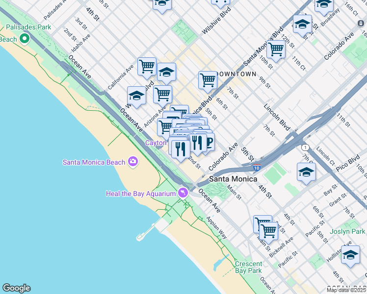 map of restaurants, bars, coffee shops, grocery stores, and more near 1431 2nd Street in Santa Monica