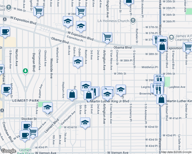 map of restaurants, bars, coffee shops, grocery stores, and more near 3911 2nd Avenue in Los Angeles