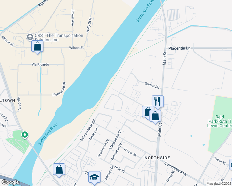 map of restaurants, bars, coffee shops, grocery stores, and more near 4443 Cherry Grove in Riverside