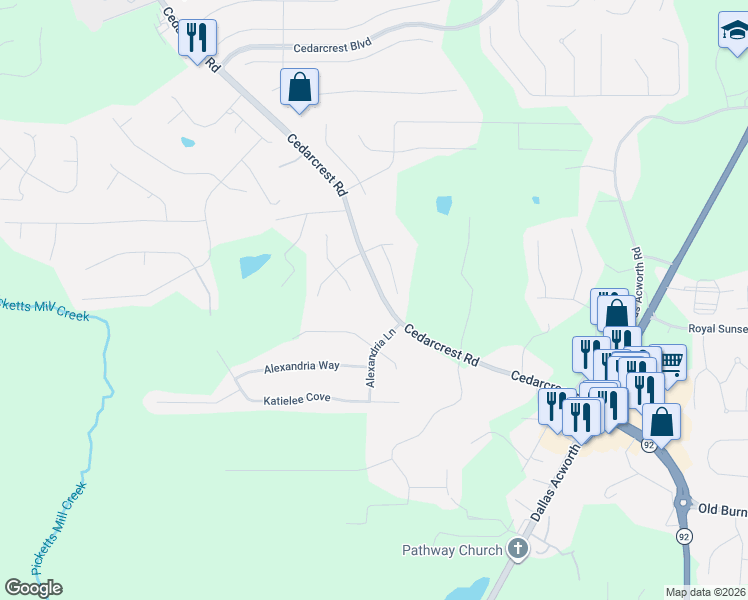 map of restaurants, bars, coffee shops, grocery stores, and more near 597 Cedarcrest Road in Dallas