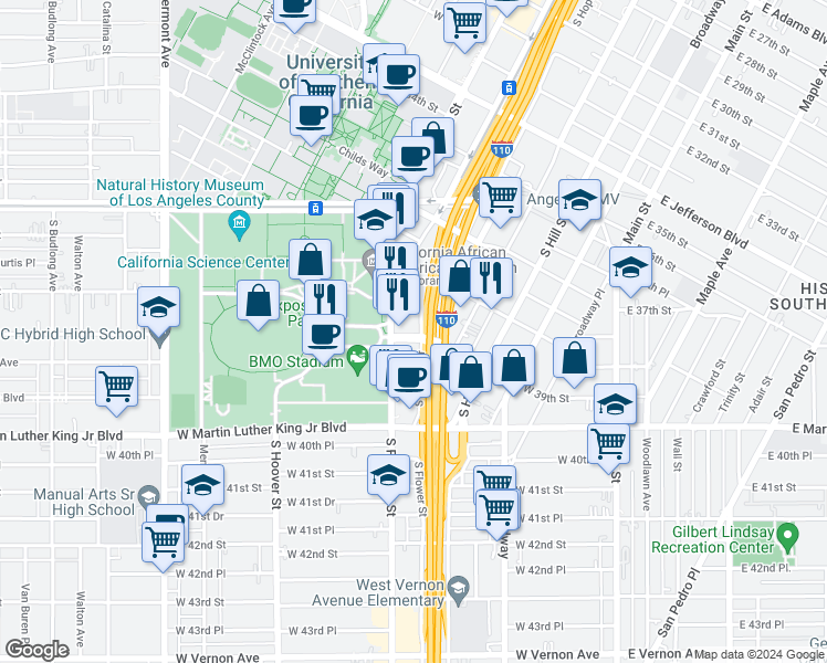 map of restaurants, bars, coffee shops, grocery stores, and more near in Los Angeles
