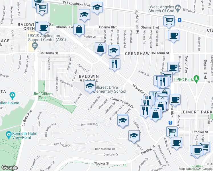 map of restaurants, bars, coffee shops, grocery stores, and more near 3982 Hillcrest Drive in Los Angeles