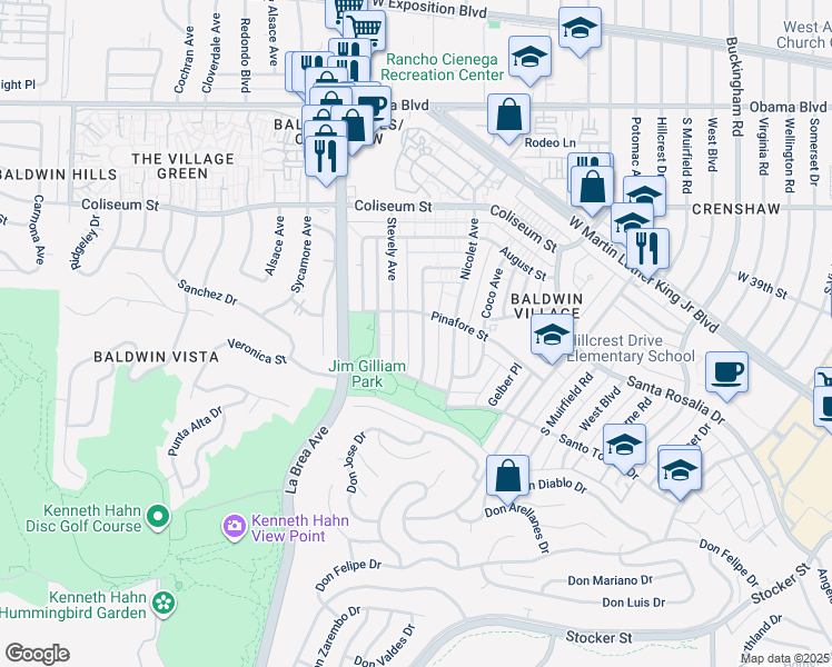 map of restaurants, bars, coffee shops, grocery stores, and more near 4032 Stevely Avenue in Los Angeles