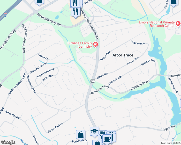 map of restaurants, bars, coffee shops, grocery stores, and more near 550 Devonshire Walk Drive in Suwanee