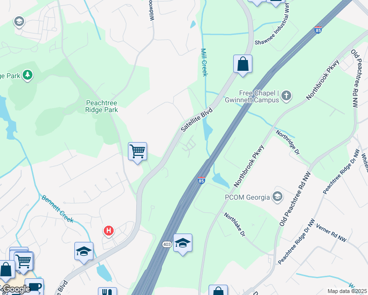 map of restaurants, bars, coffee shops, grocery stores, and more near 821 Riverdance Drive in Suwanee