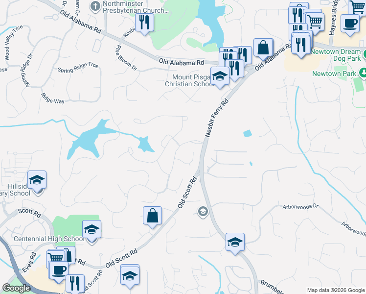 map of restaurants, bars, coffee shops, grocery stores, and more near 2700 Chandon Place in Alpharetta