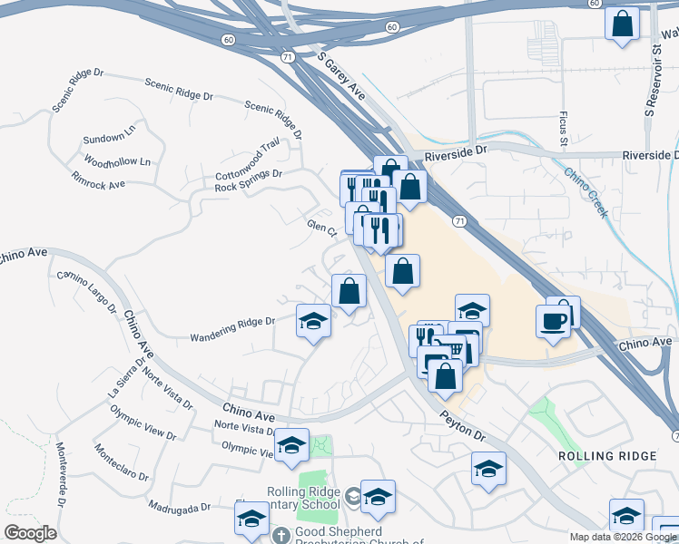 map of restaurants, bars, coffee shops, grocery stores, and more near 13180 Spire Circle in Chino Hills