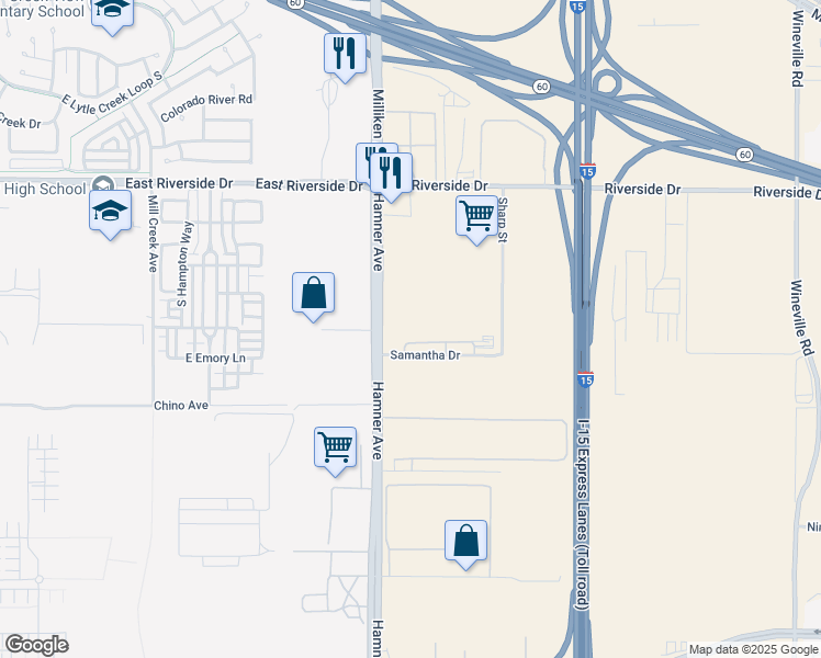 map of restaurants, bars, coffee shops, grocery stores, and more near 4000 Hamner Avenue in Eastvale
