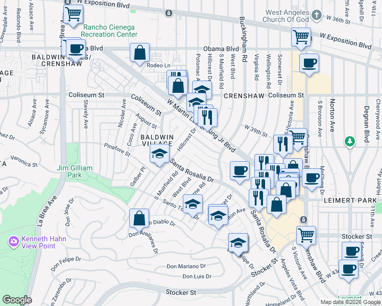 map of restaurants, bars, coffee shops, grocery stores, and more near 3982 Hillcrest Drive in Los Angeles