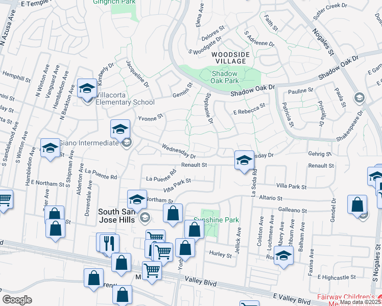 map of restaurants, bars, coffee shops, grocery stores, and more near 1942 Hawaii Street in West Covina