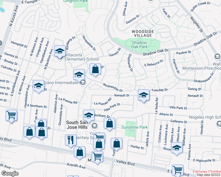 map of restaurants, bars, coffee shops, grocery stores, and more near 1923 Hawaii Street in West Covina