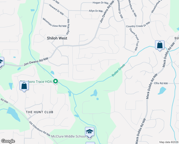 map of restaurants, bars, coffee shops, grocery stores, and more near 2350 Owens Valley Run Northwest in Kennesaw
