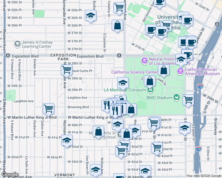 map of restaurants, bars, coffee shops, grocery stores, and more near 3941 Wisconsin Place in Los Angeles