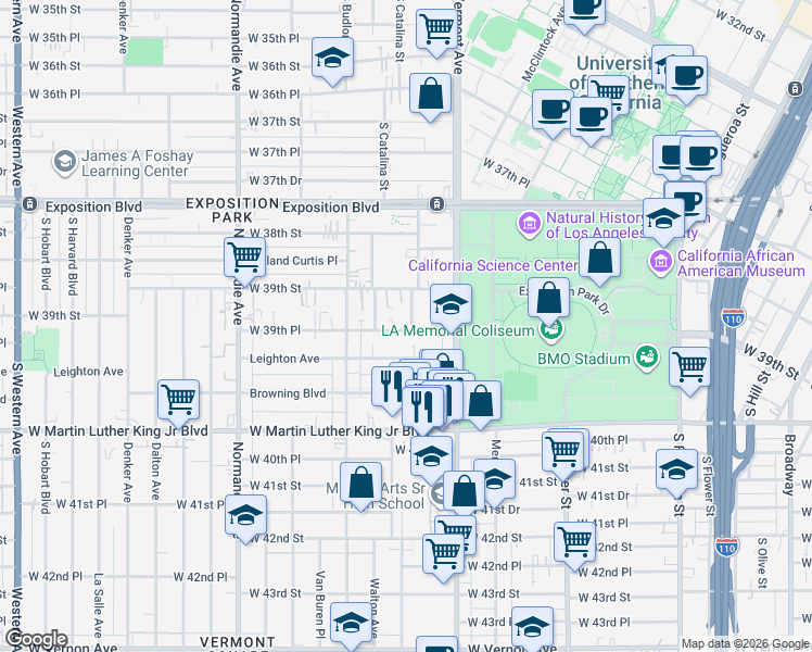 map of restaurants, bars, coffee shops, grocery stores, and more near 3941 Wisconsin Place in Los Angeles