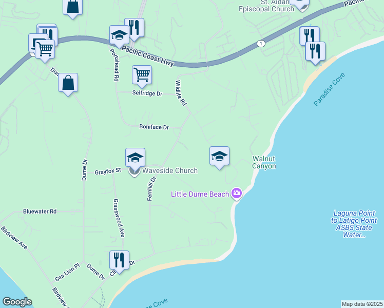 map of restaurants, bars, coffee shops, grocery stores, and more near 28775 Sea Ranch Way in Malibu