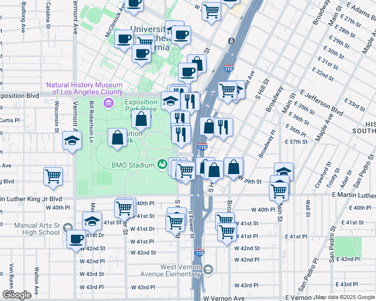 map of restaurants, bars, coffee shops, grocery stores, and more near in Los Angeles