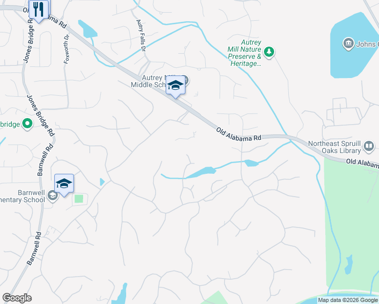 map of restaurants, bars, coffee shops, grocery stores, and more near 2008 West Cavendish Court in Alpharetta