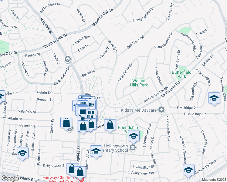 map of restaurants, bars, coffee shops, grocery stores, and more near 333 Vista Del Norte in Walnut