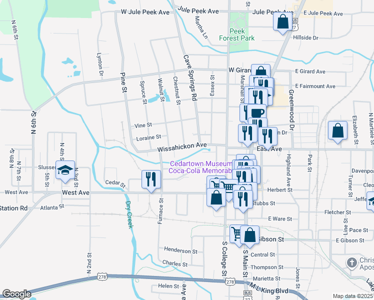 map of restaurants, bars, coffee shops, grocery stores, and more near 427 Wissahickon Avenue in Cedartown