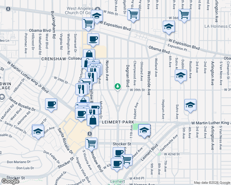 map of restaurants, bars, coffee shops, grocery stores, and more near 3907 Edgehill Drive in Los Angeles