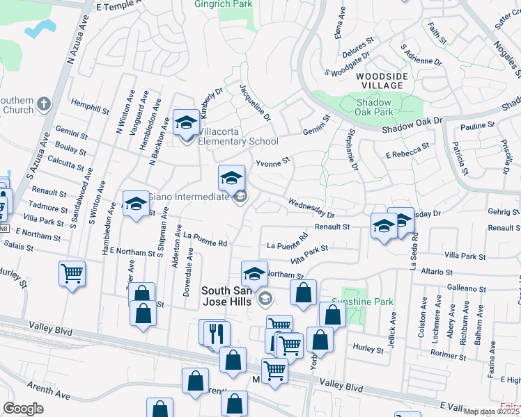 map of restaurants, bars, coffee shops, grocery stores, and more near 3724 Colorado Street in West Covina